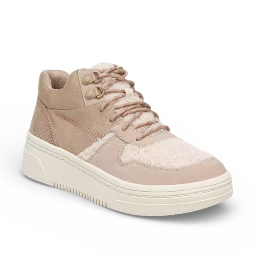 Dr. Scholl's Even Up Wedge Sneaker w/Shearling Detail in Toasted Taupe Sz 7